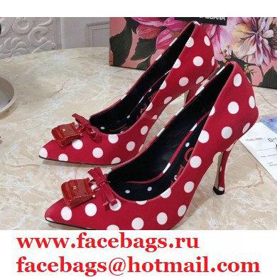 Dolce & Gabbana Heel 10.5cm Leather Dot Print Sicily Pumps Red 2021 - Click Image to Close